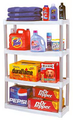 4-Shelf Shelving Unit, Black Plastic, 24 x 12 x 48 In.