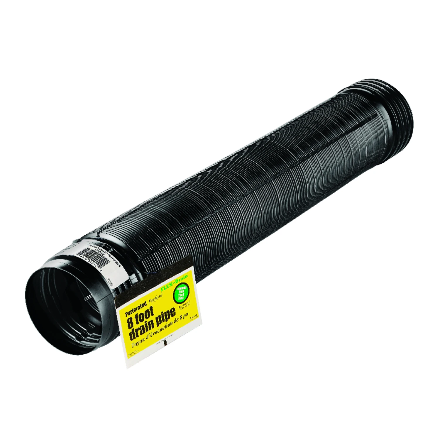 Flexible Expandable Drain Pipe, Perforated Black Polyethylene, 4 In. x 8 Ft.