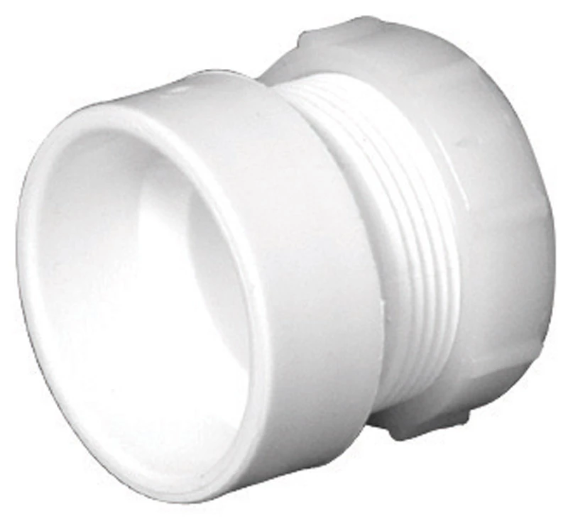 Schedule 40 DWV PVC Female Trap Adapter, H x SJ, White, 1-1/2 x 1-1/2 In.