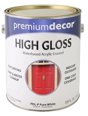 Premium Decor High-Gloss Water-Based Acrylic Enamel, Pure White, Gallon