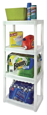 4-Shelf Shelving Unit, White Plastic, 24 x 12 x 48.25 In.