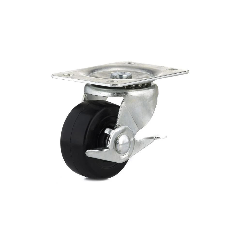 Rubber Wheel, Swivel Plate Caster, Side Brake, 2-1/2 In.