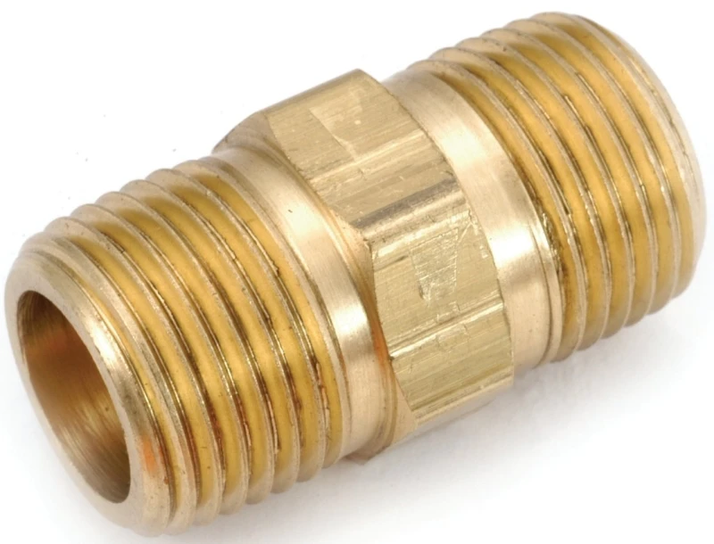 Pipe Fitting, Hex Nipple, Lead Free Brass, 1/8 In.