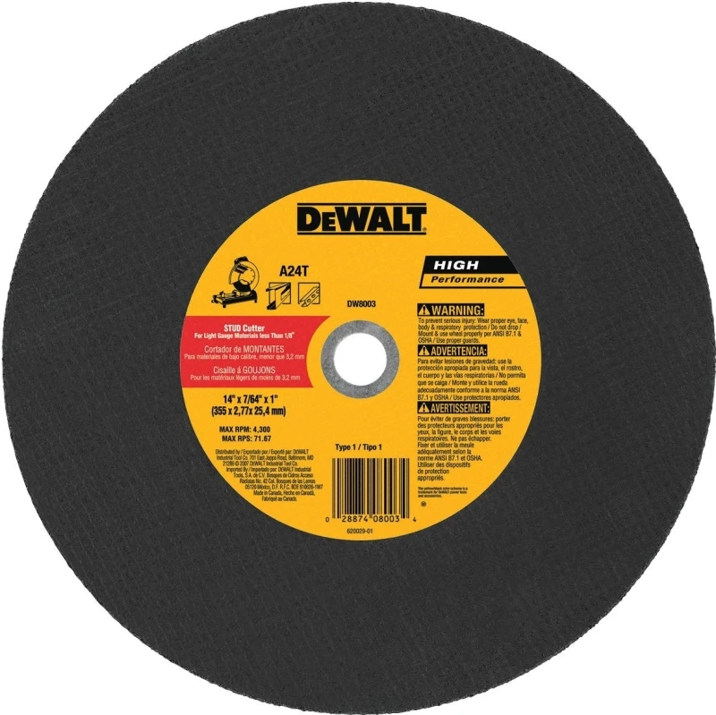 Cutting Wheel, Stud, 1 x 7/64 x 14 In.