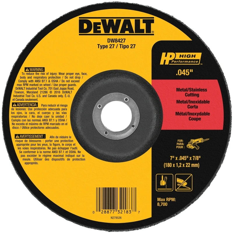 Metal Cutting Wheel, .045 x 7/8 x 7 In.