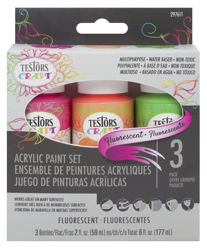 Acrylic Craft Paint Set, Fluorescent, 2-oz., 3-Pk.