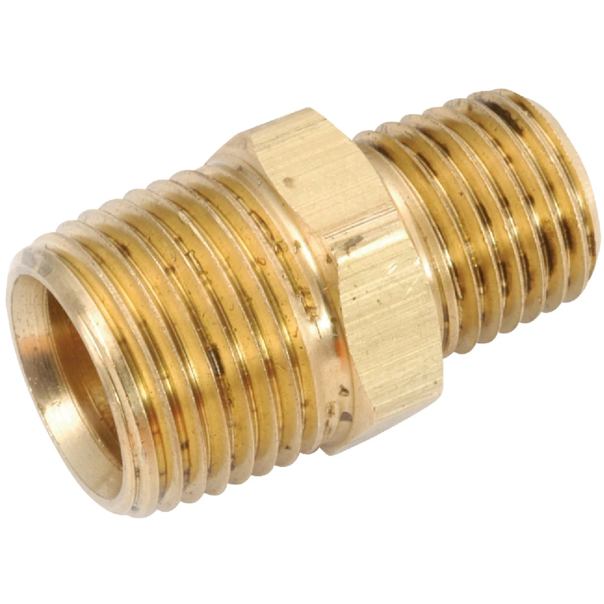 Pipe Fitting, Hex Reducing Nipple, Lead Free Brass, 3/8 x 1/4 In.