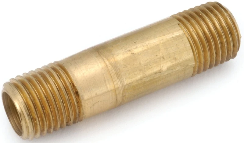 Pipe Fitting, Yellow Brass Nipple, Lead Free, 1/4 x 1-1/2 In.