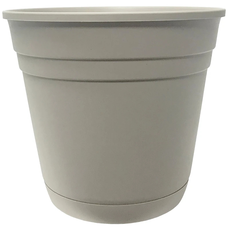 Riverland Planter With Saucer, Taupe Resin, 12 In.