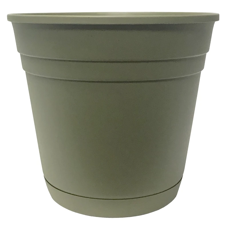 Riverland Planter With Saucer, Olive Green Resin, 8 In.