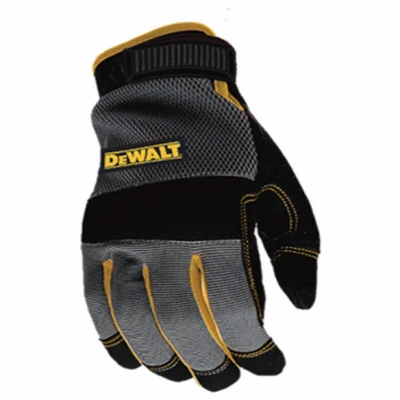 Work Gloves, Synthetic Leather Palm, Black, Men's L
