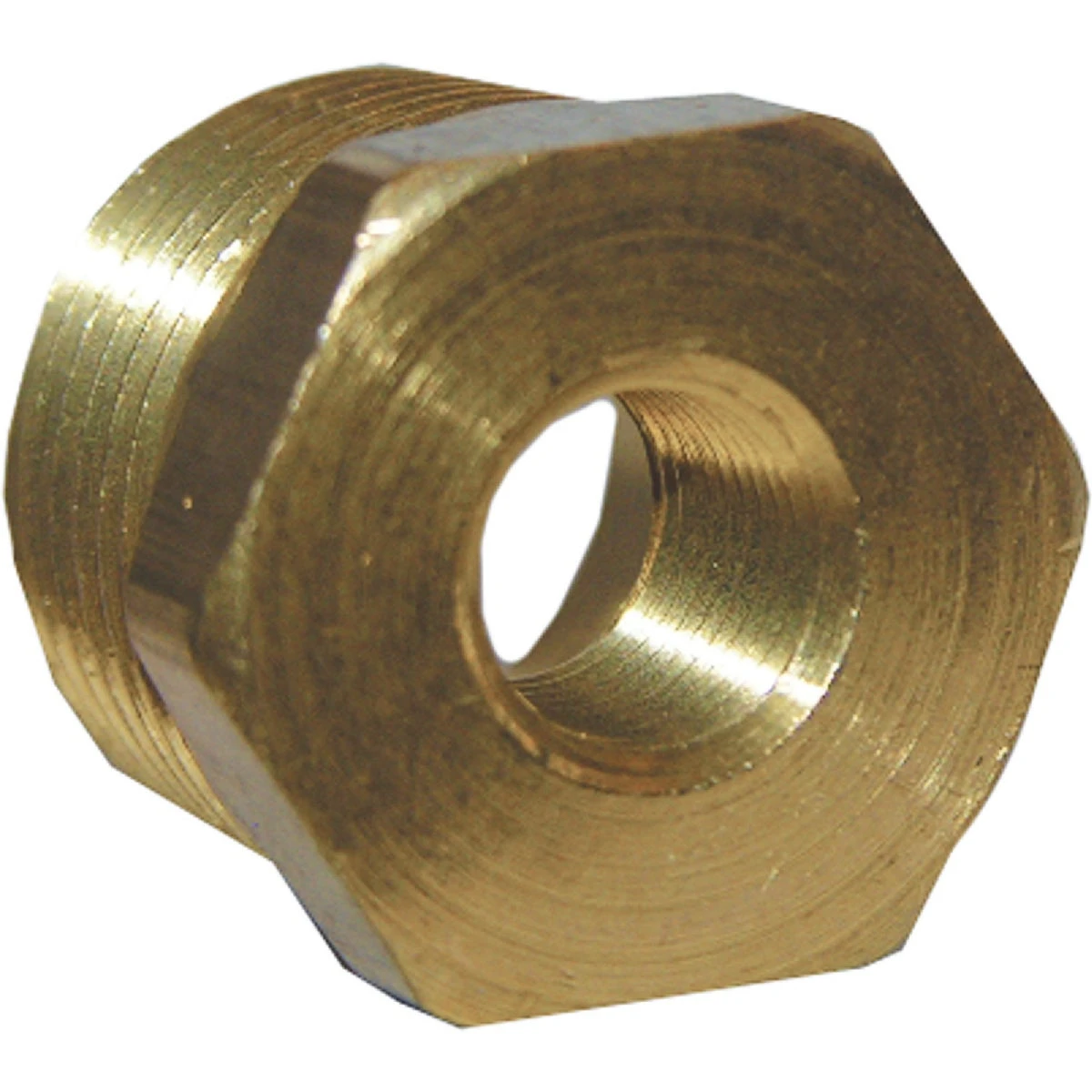 Pipe Fitting, Reducing Hex Bushing, Lead Free Brass, 3/8 Male x 1/4 In. FPT
