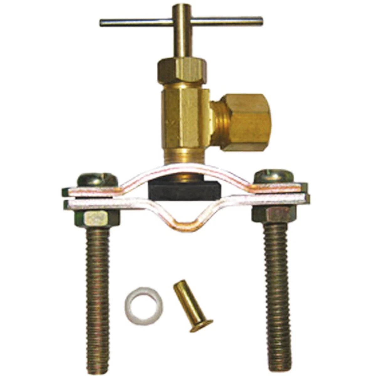 Pipe Fitting, Self Tapping Saddle Needle Valve, Brass, 1/4-In. Compression Outlet