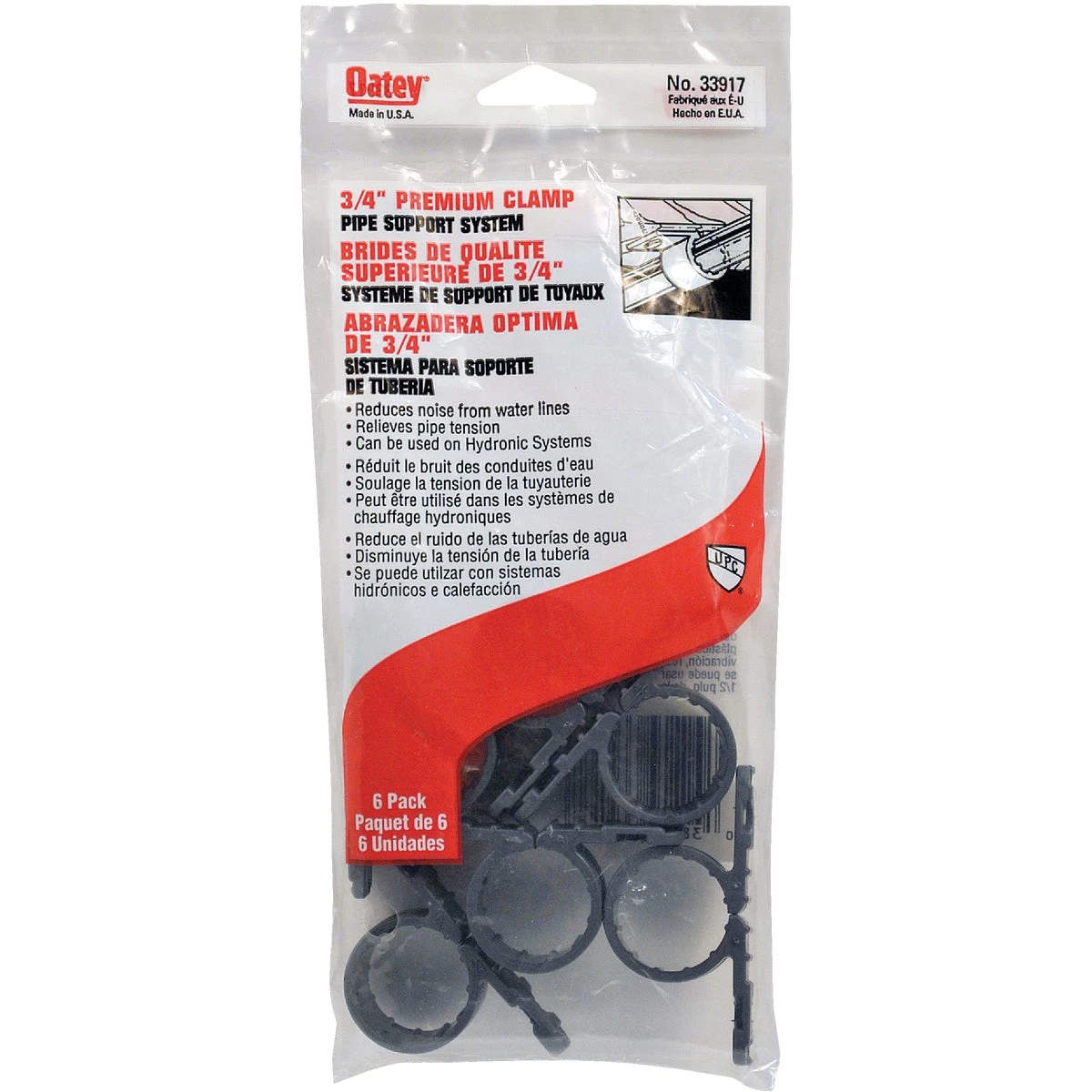 Standard Pipe Hanger Clamps, Plastic, 6-Pk., 3/4 In.