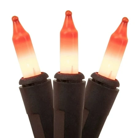 100 Orange Mini Halloween Lights On 17.5 Ft Black Wire For Festive Decor