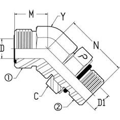 1/2 Male OFS X 1/2 Male O-Ring Boss 45 Deg; - Straight Thread Elbow - Steel