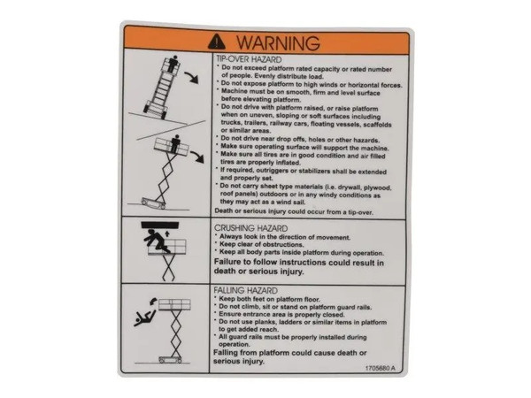 JLG Part # 1705680 | DECAL,DANG/WARN, EA