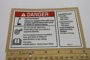 Genie Lift Part # 97715GT - DECAL,DANGER/NOTICE,TIRE SPECS, EA