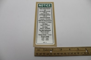 Genie Lift Part # 82204GT - DECAL,NOTICE,DEUTZ ENG SPEC, EA