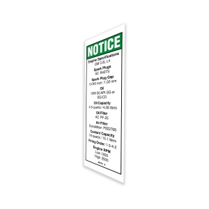 Genie Lift Part # 82679GT - DECAL,NOTICE,GM 3.0 ENG SPEC, EA