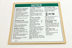 Genie Lift Part # 82207GT - DECAL,NOTICE,OPERATING INST.IC, EA