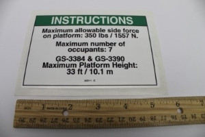 Genie Lift Part # 82211GT - DECAL,NOTICE,SIDE FORCE ANSI, EA