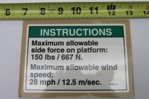 Genie Lift Part # 97893GT - DECAL,NOTICE,SIDE FRC/WINDANSI, EA