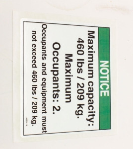 Genie Lift Part # 82674GT - DECAL,NOTICE,MAX CAP 460 LBS, EA