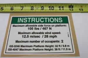 Genie Lift Part # 82730GT - DECAL,INSTR-SIDE FRC,ANSI 3246, EA
