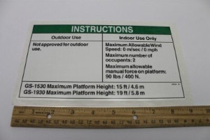 Genie Lift Part # 97618GT - DECAL,INSTR-INDOOR USE,AUS, EA