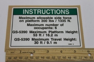 Genie Lift Part # 72860GT - DECAL,NOTICE,SIDE FORCE,300 LB, EA
