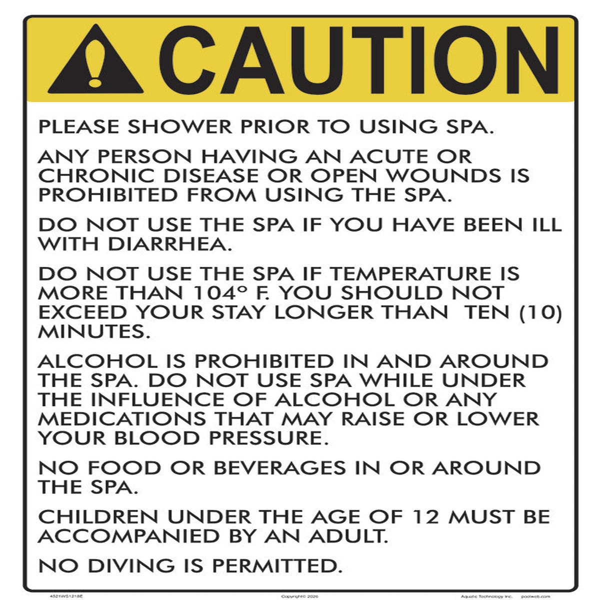 Michigan Spa Rules Caution Sign - 12 x 18 Inches on Heavy-Duty Aluminum