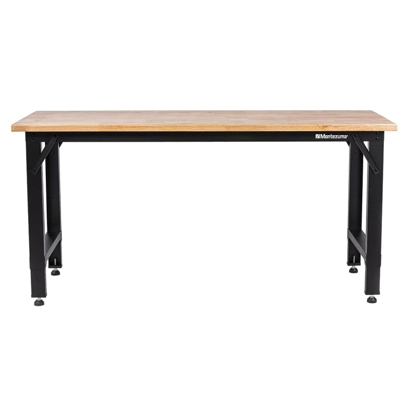 Montezuma MWB722430B | 6 ft. Adjustable Height Steel Workbench with Solid Wood Work Top