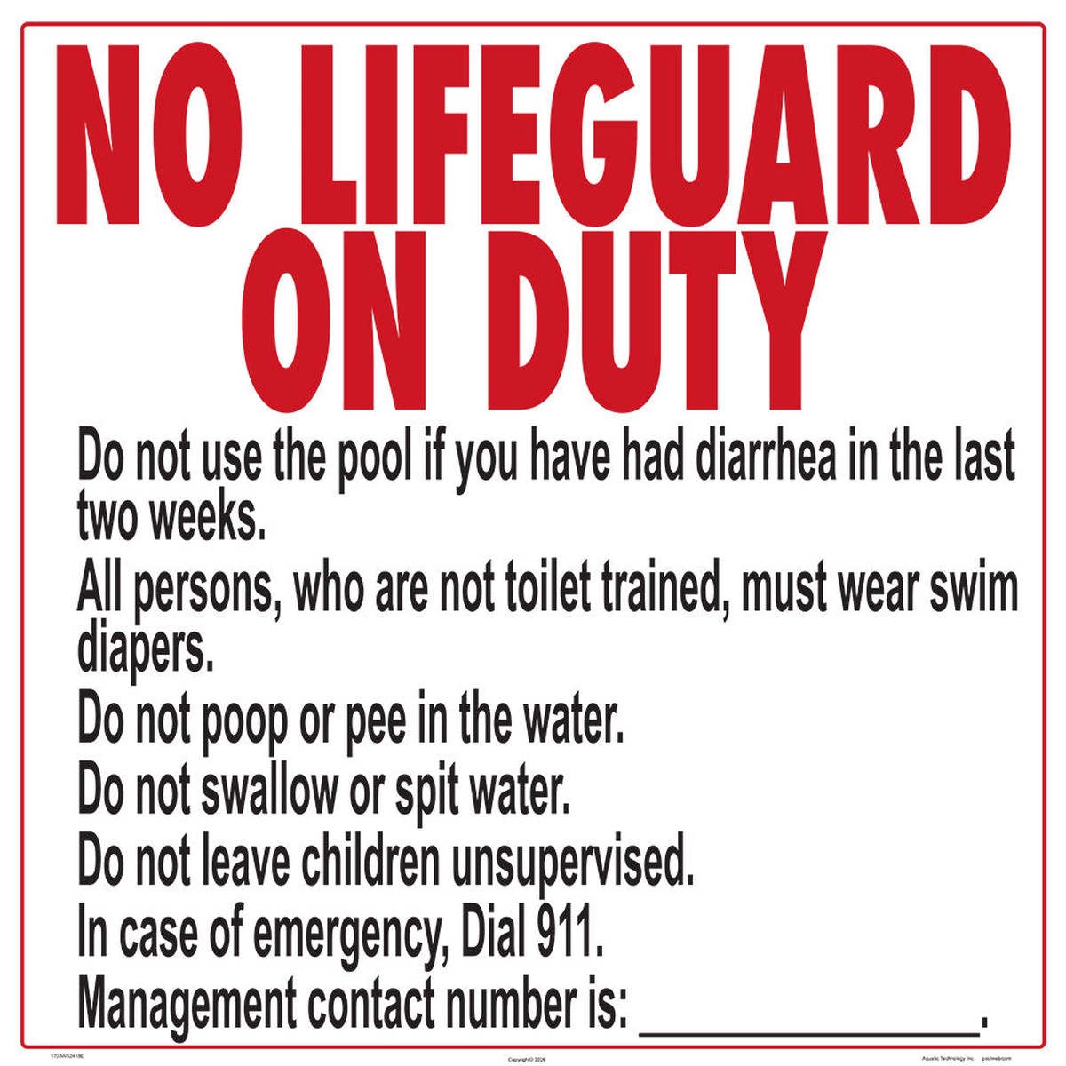 Oregon Wading Pool or Water Feature No Lifeguard Sign - 24 x 24 Inches on Heavy-Duty Aluminum (Customize or Leave Blank)