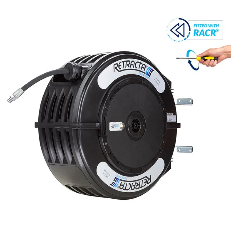 R3 Engineered Thermoplastic Heavy Duty Hose Reel Grease Service 1/4 inch x 50 ft5000 PSIRACR Adjustable ControlBlack Case / Black Hose | GRC250K-02
